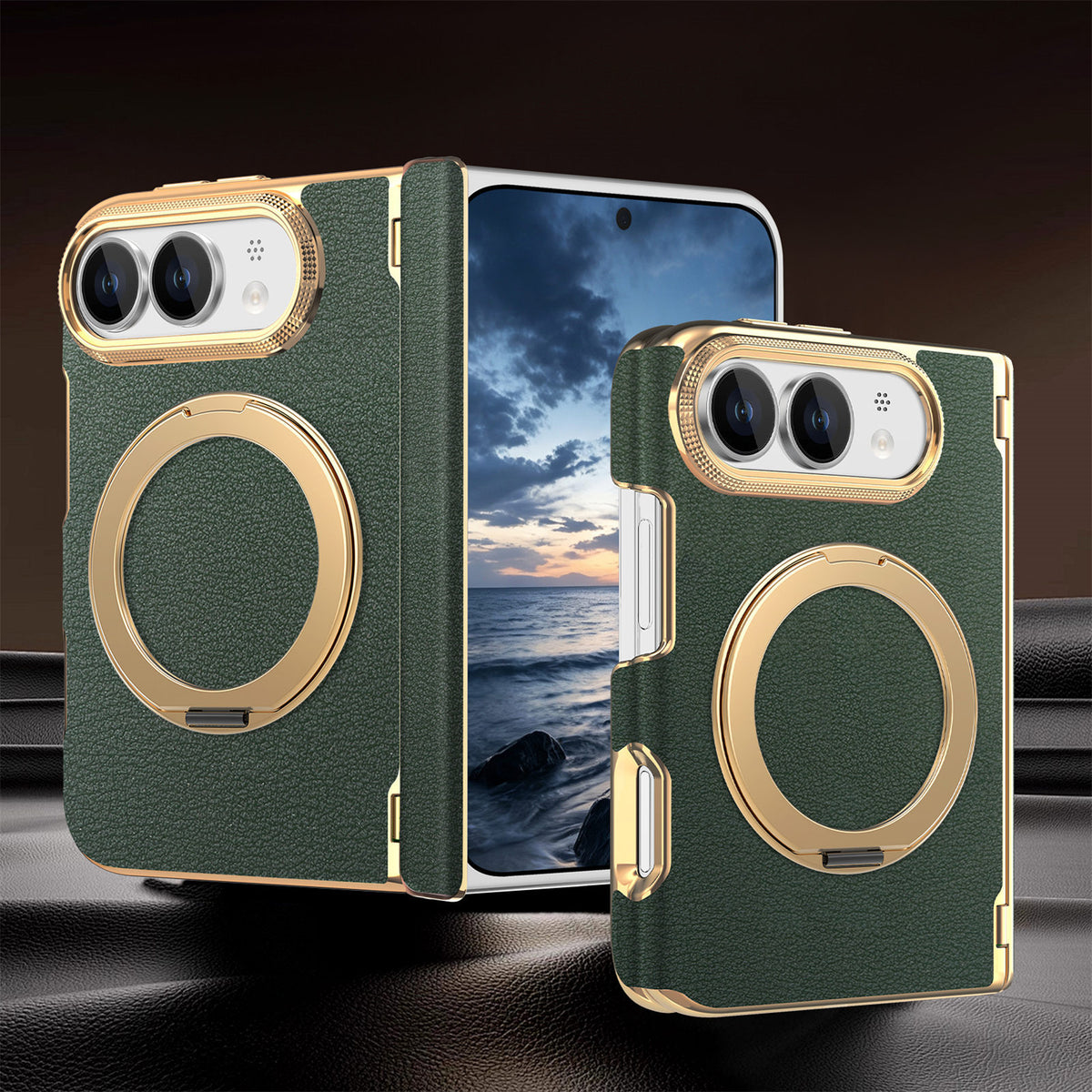 Premium Diamond Pattern Magnetic Large Window Apple Phone Case