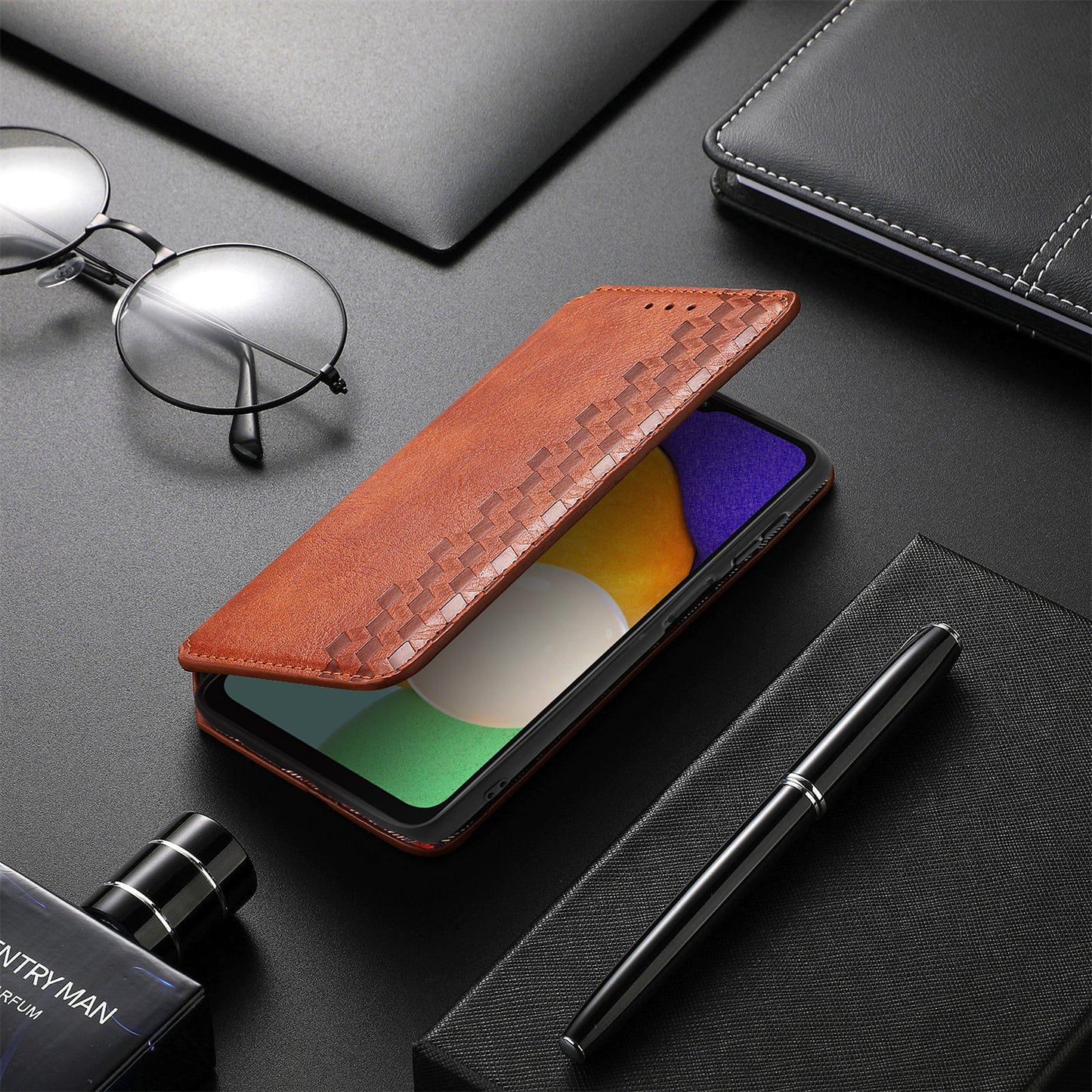 Diamond-shaped flip leather case with magnetic attachment for Samsung phones