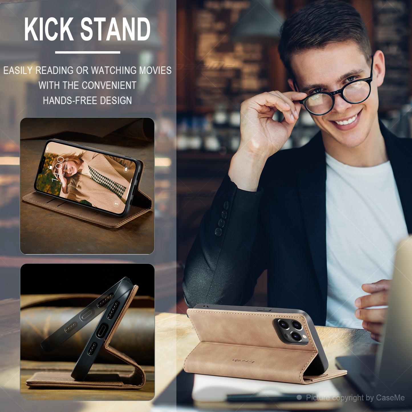 Luxury Leather Bracket Wallet Case For iPhone