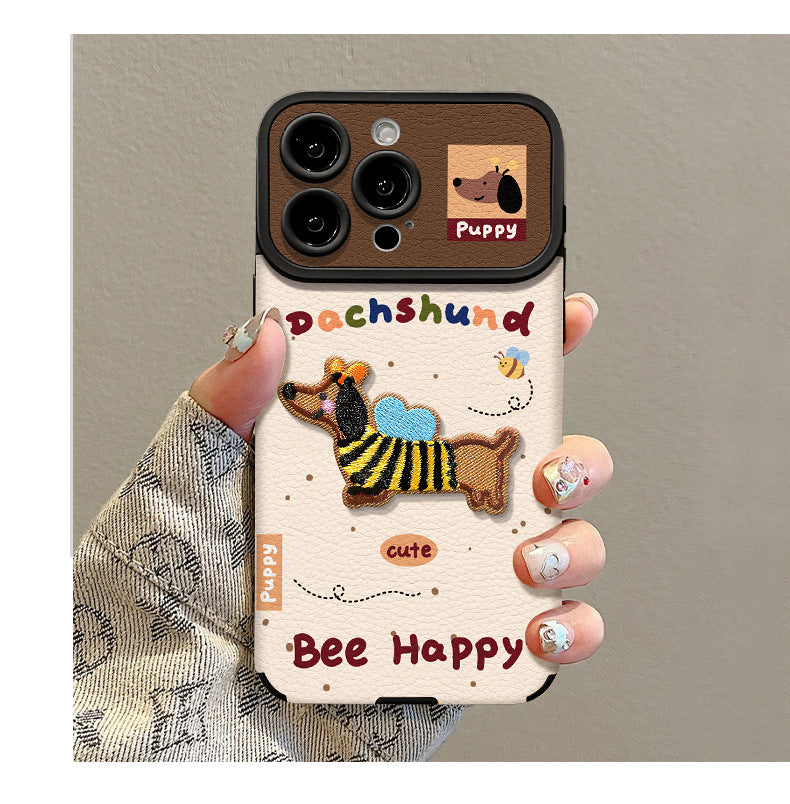 Embroidered Dog Leather Patch iPhone Case
