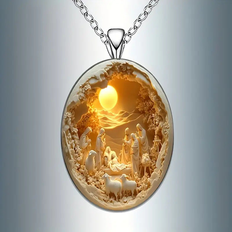 Oval Glass Alloy Pendant Necklace