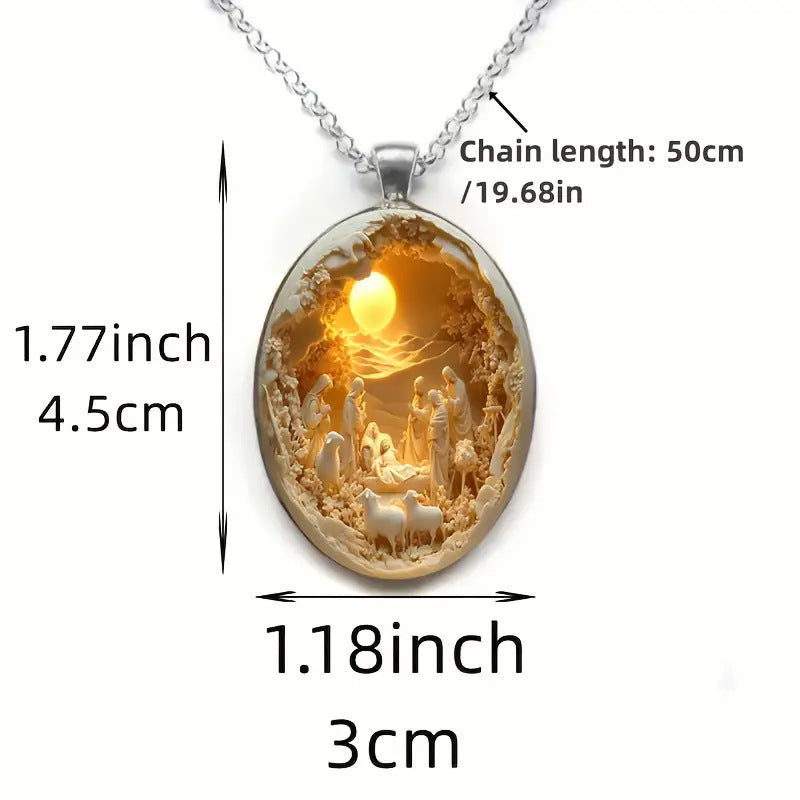 Oval Glass Alloy Pendant Necklace