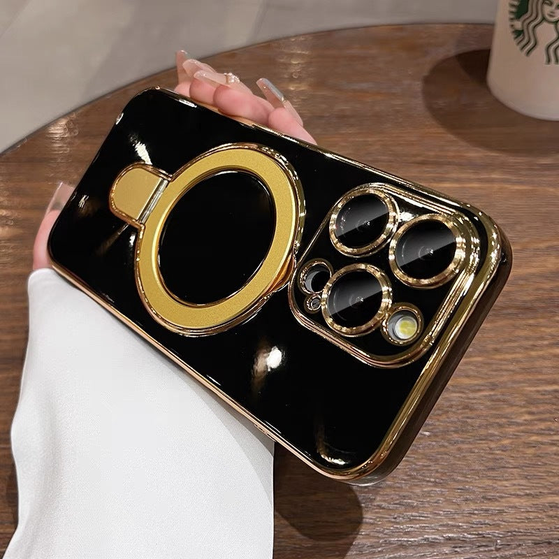 Electroplating solid color magnetic bracket iPhone case