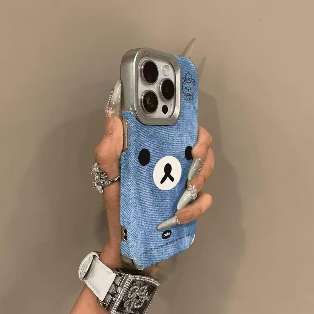 Electroplating retro denim pattern bear Apple phone case