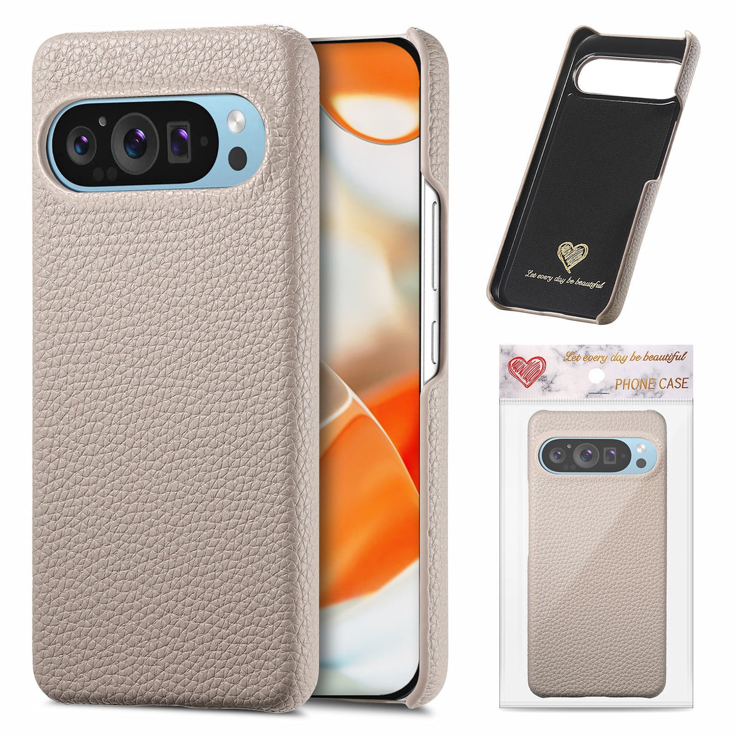 Half-covered lychee textured leather Google pixe phone case