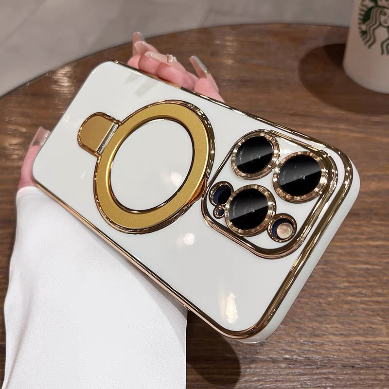 Electroplating solid color magnetic bracket iPhone case