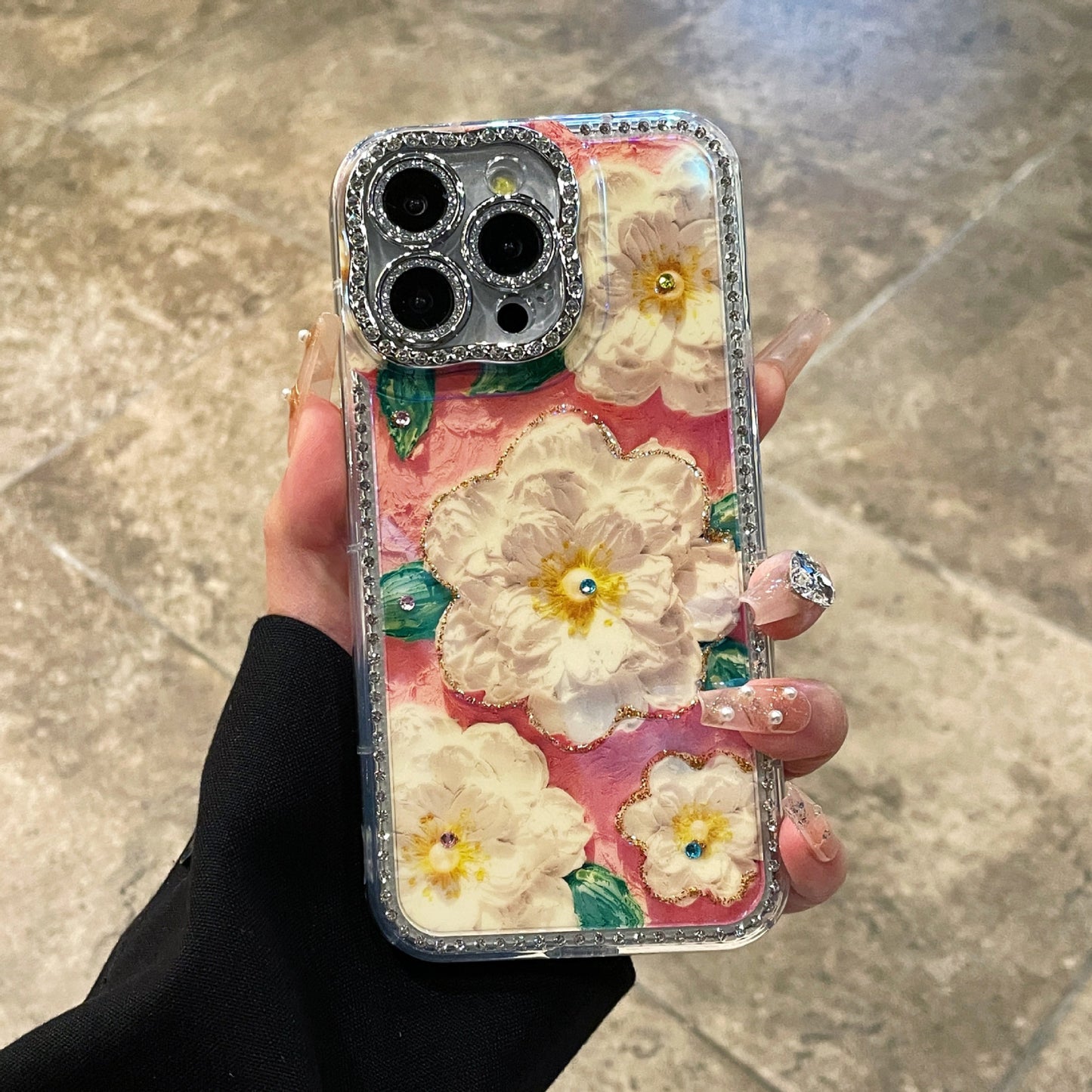 Light luxury diamond oil painting flower Apple phone case