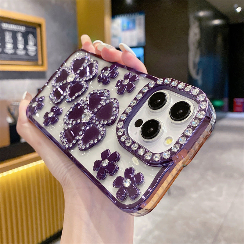 3D Flower Diamond Electroplating Apple Phone Case