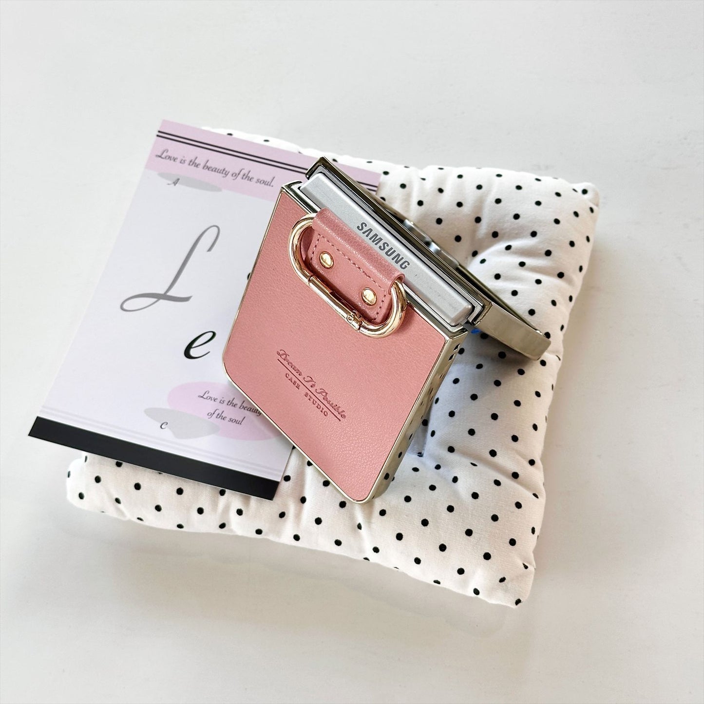 Plain leather electroplating ring buckle Samsung Z Flip mobile phone case