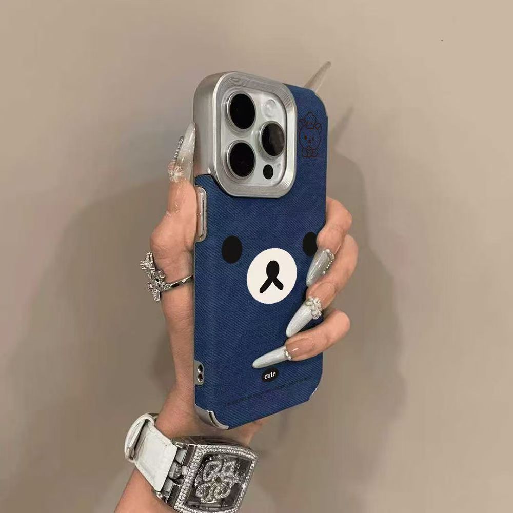 Electroplating retro denim pattern bear Apple phone case