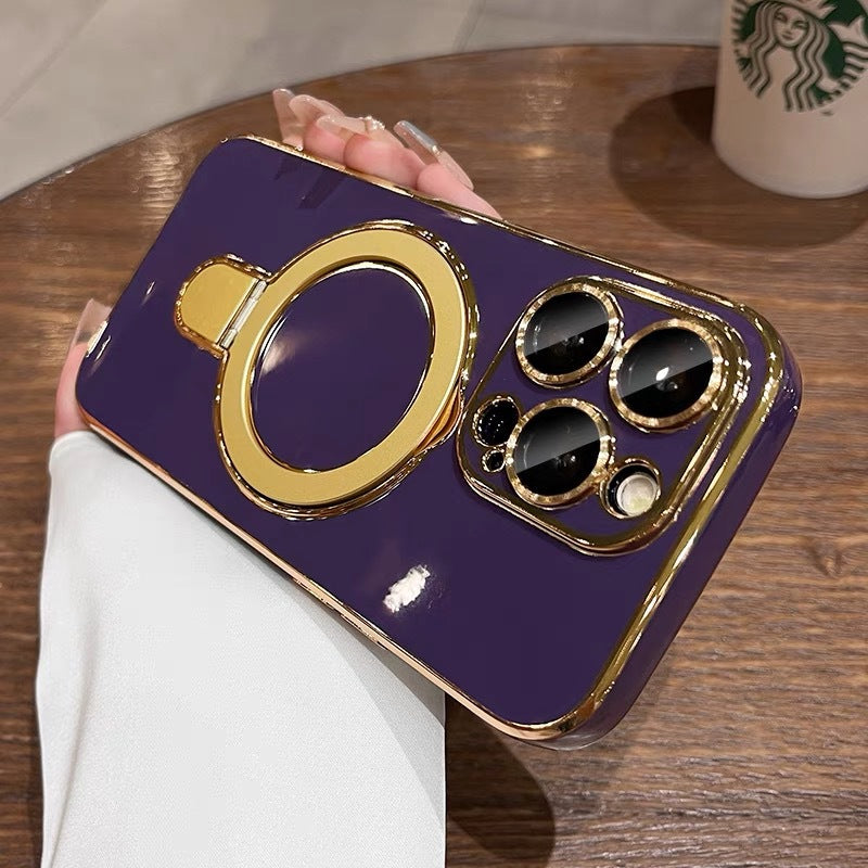 Electroplating solid color magnetic bracket iPhone case