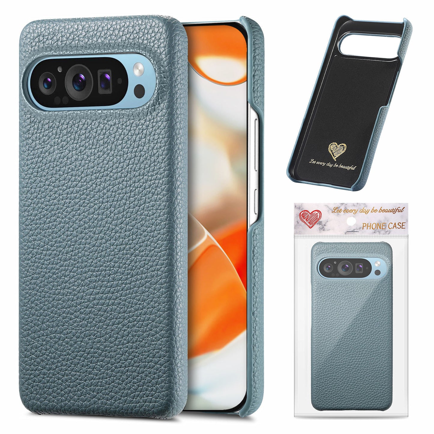 Half-covered lychee textured leather Google pixe phone case