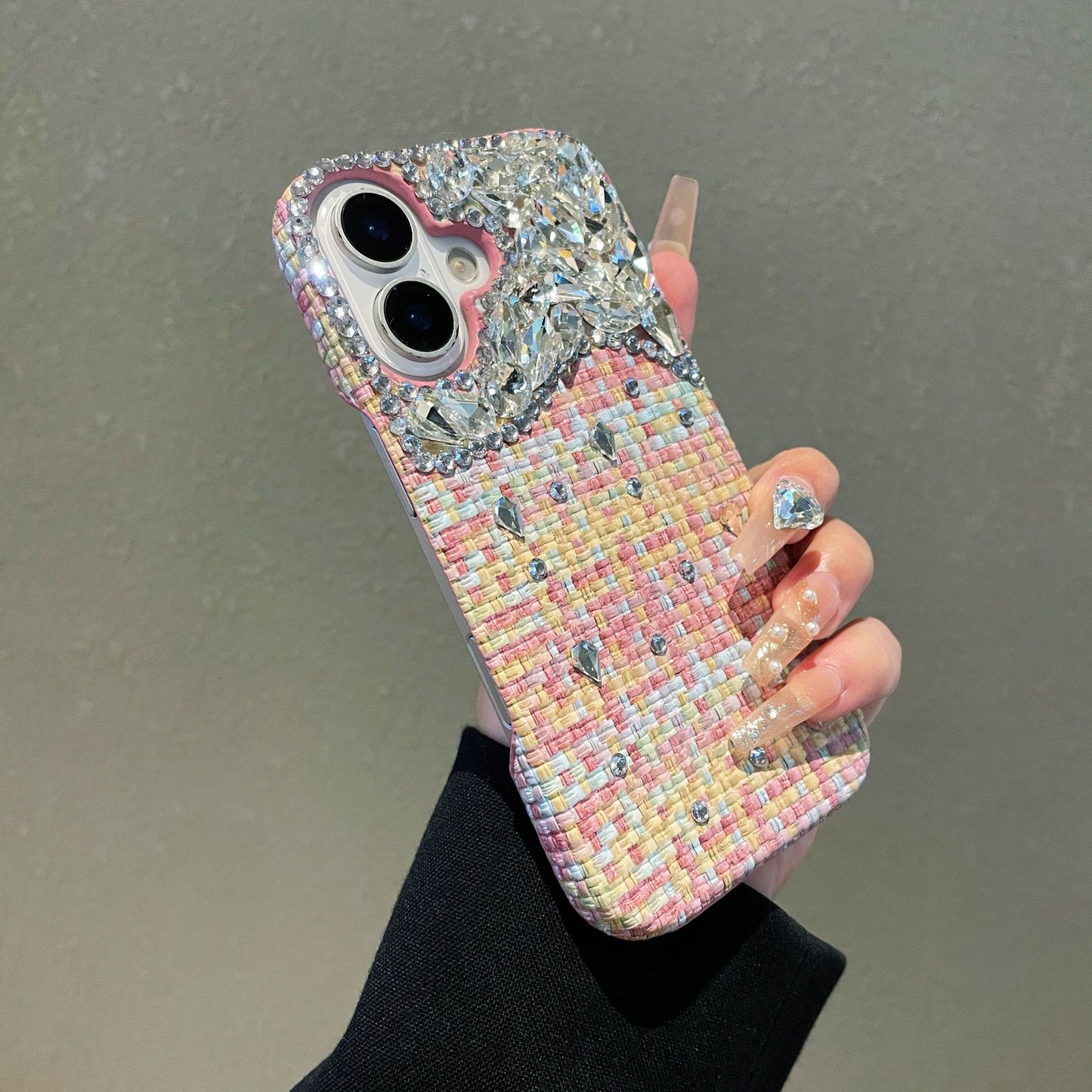 Chanel-style woven pattern piled brick and stone Apple phone case