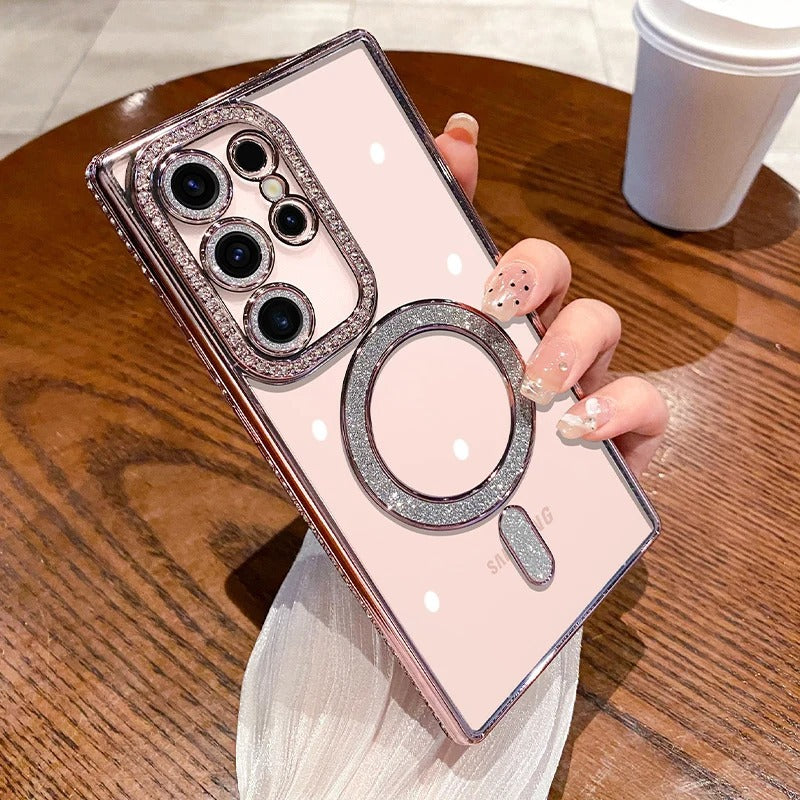 Rhinestone magnetic glitter electroplated Samsung mobile phone case