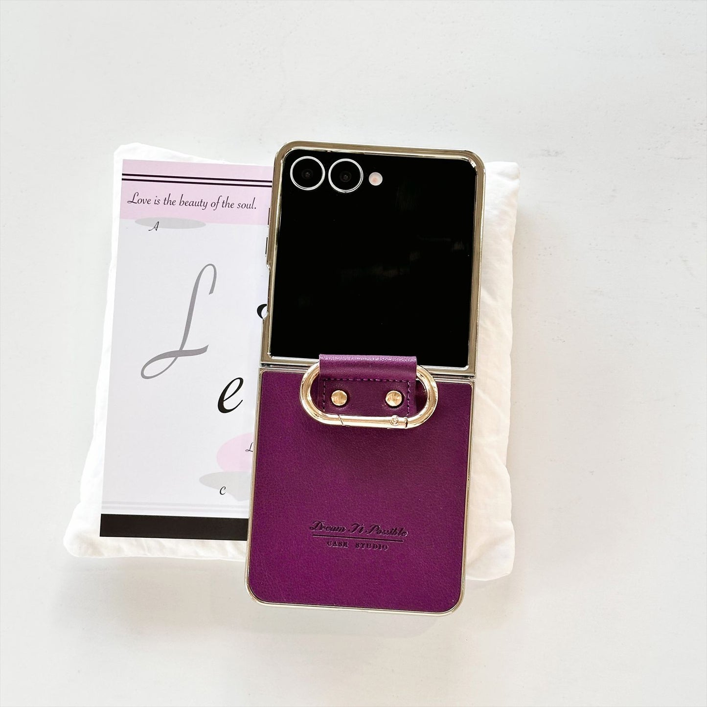 Plain leather electroplating ring buckle Samsung Z Flip mobile phone case