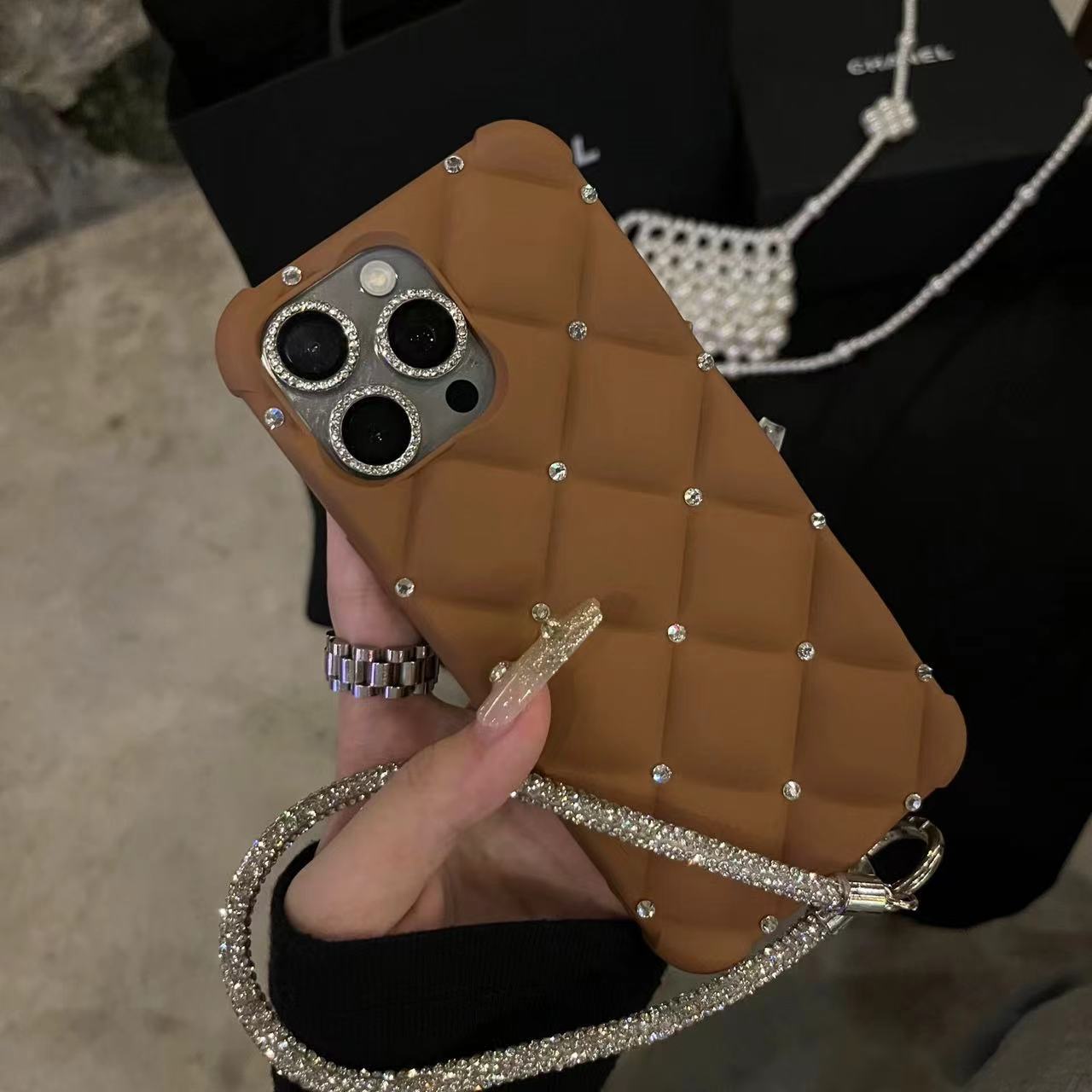 Luxury Skin-like Rhinestone Apple Phone Case