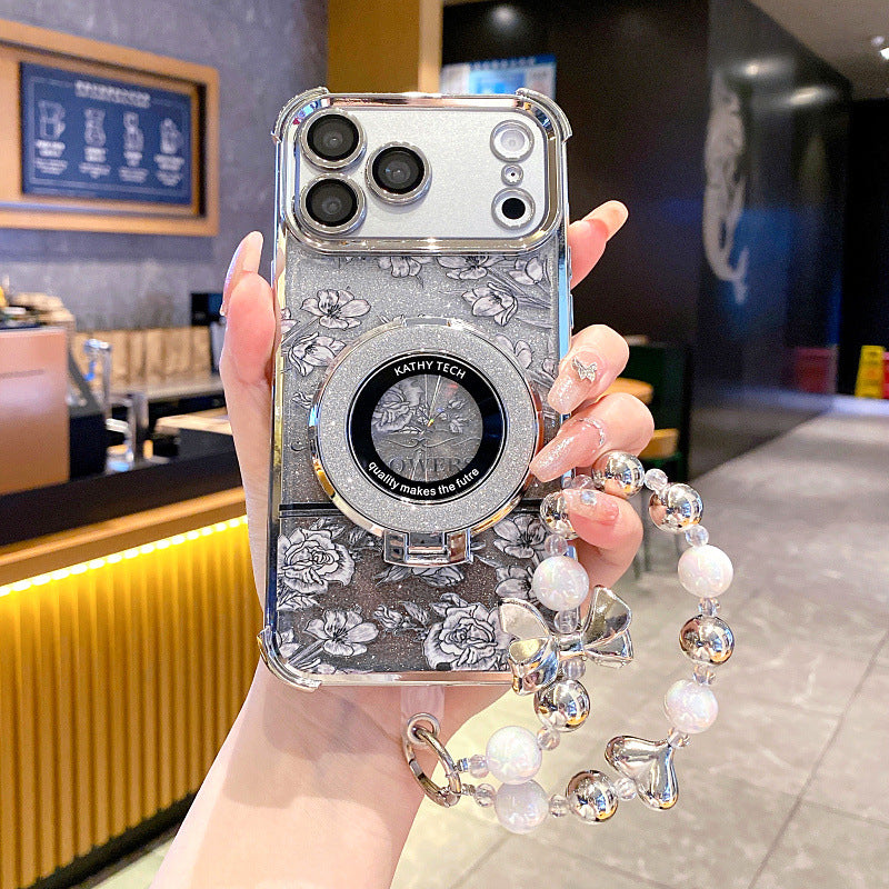 Floral Glitter Magnetic Apple Phone Case