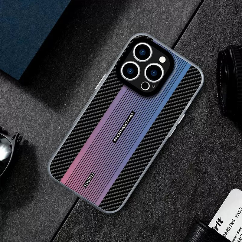 Gradient carbon fiber laser iPhone case
