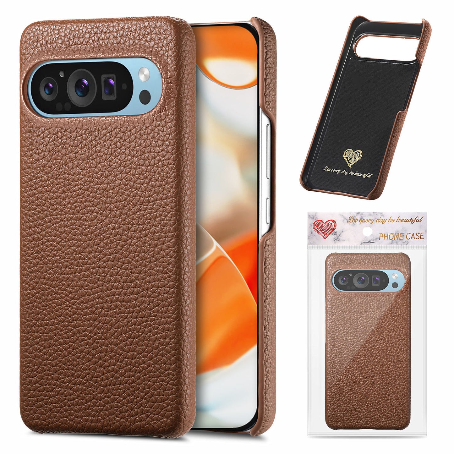 Half-covered lychee textured leather Google pixe phone case
