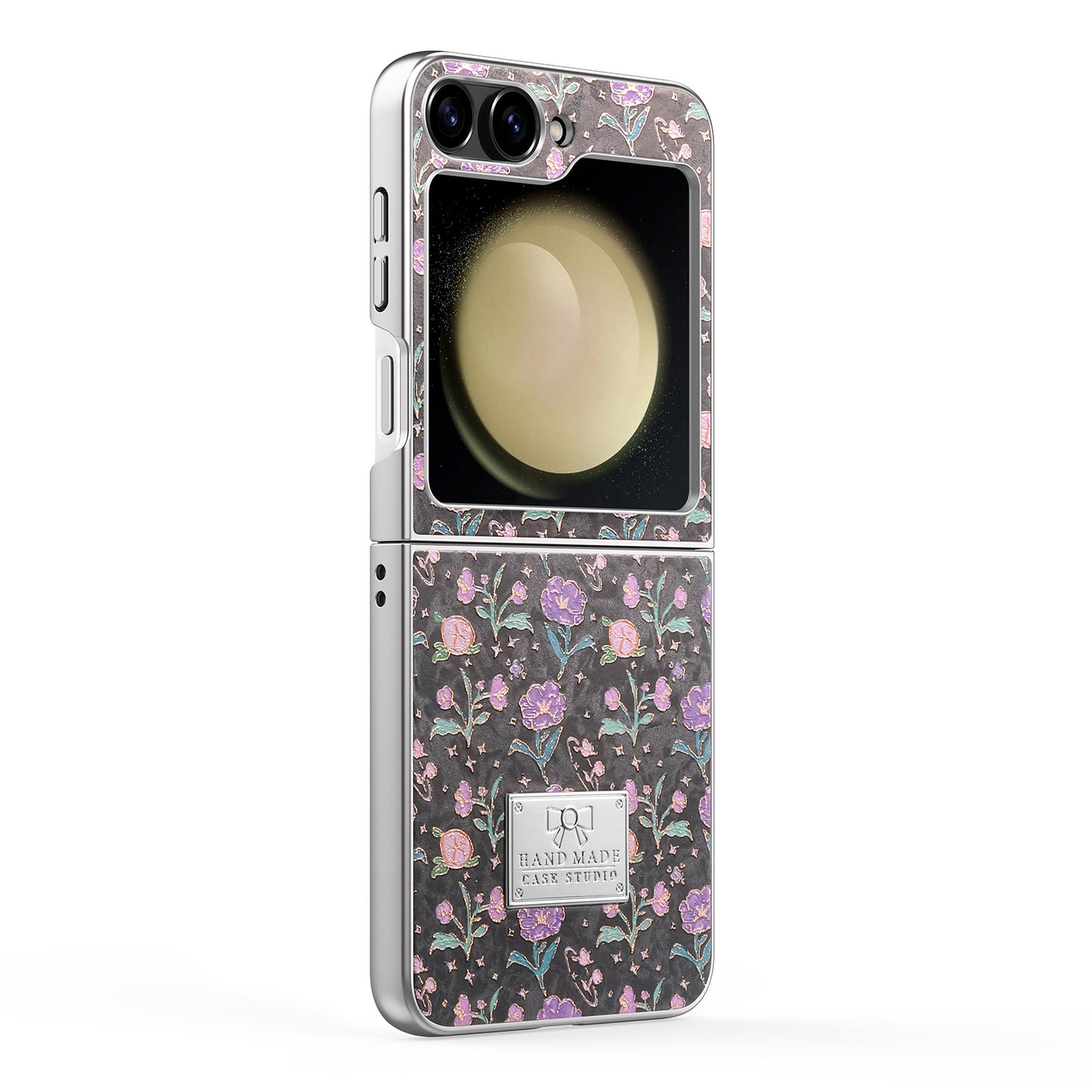 Electroplated silver frame with floral design Samsung Z Flip phone case