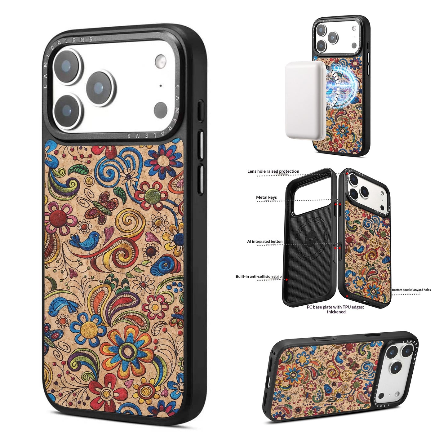 Magnetic Cork-Embroidered iPhone Case