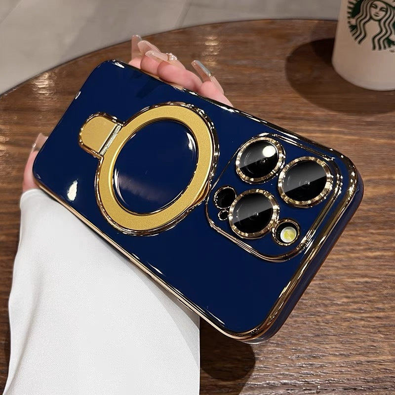 Electroplating solid color magnetic bracket iPhone case