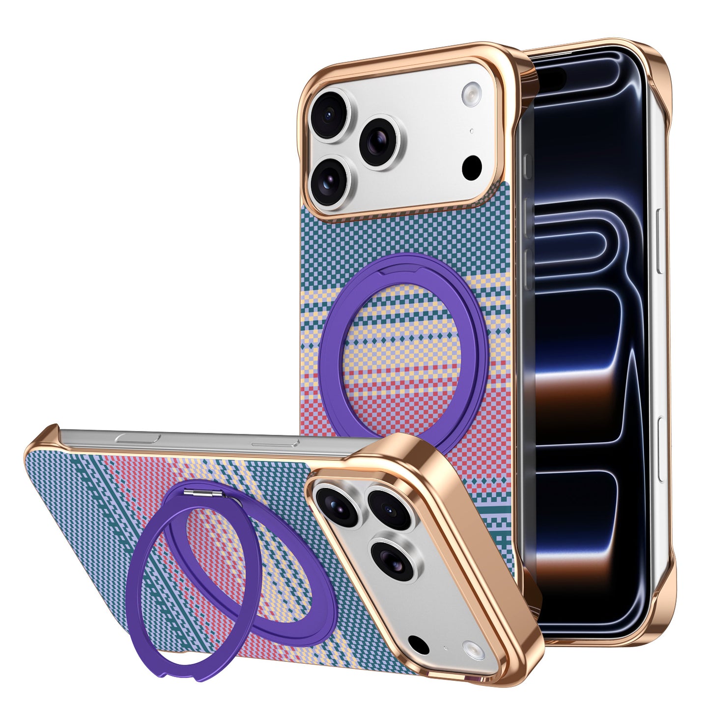 Kevlar Frameless Rotating Magnetic Kickstand Case for iPhone