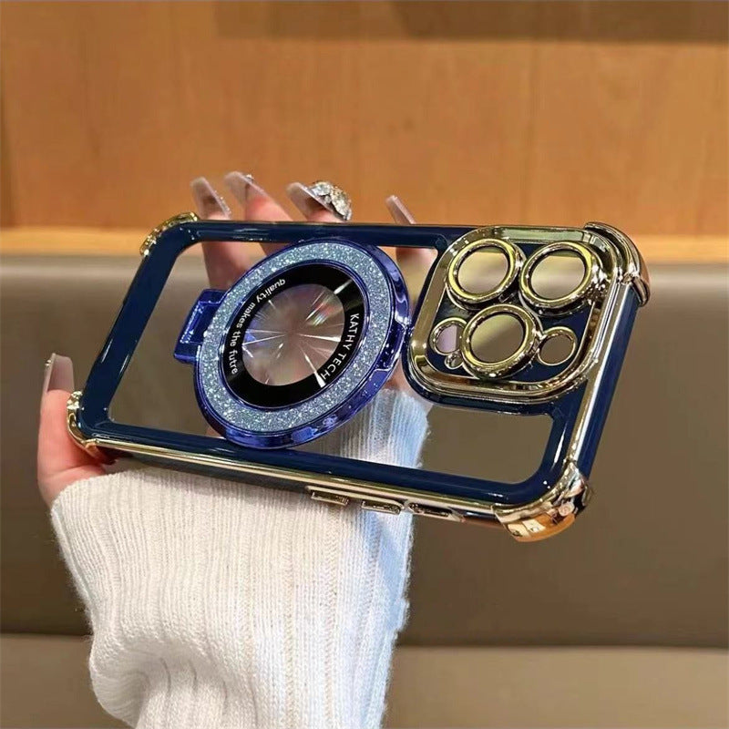 Two-color four-corner glitter magnetic iPhone case