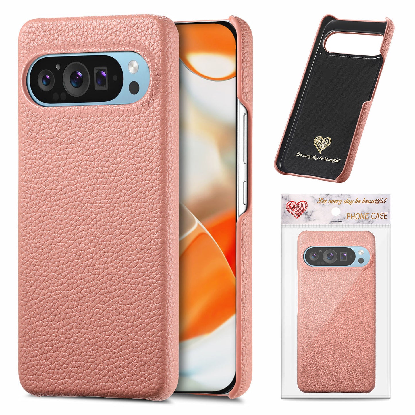 Half-covered lychee textured leather Google pixe phone case