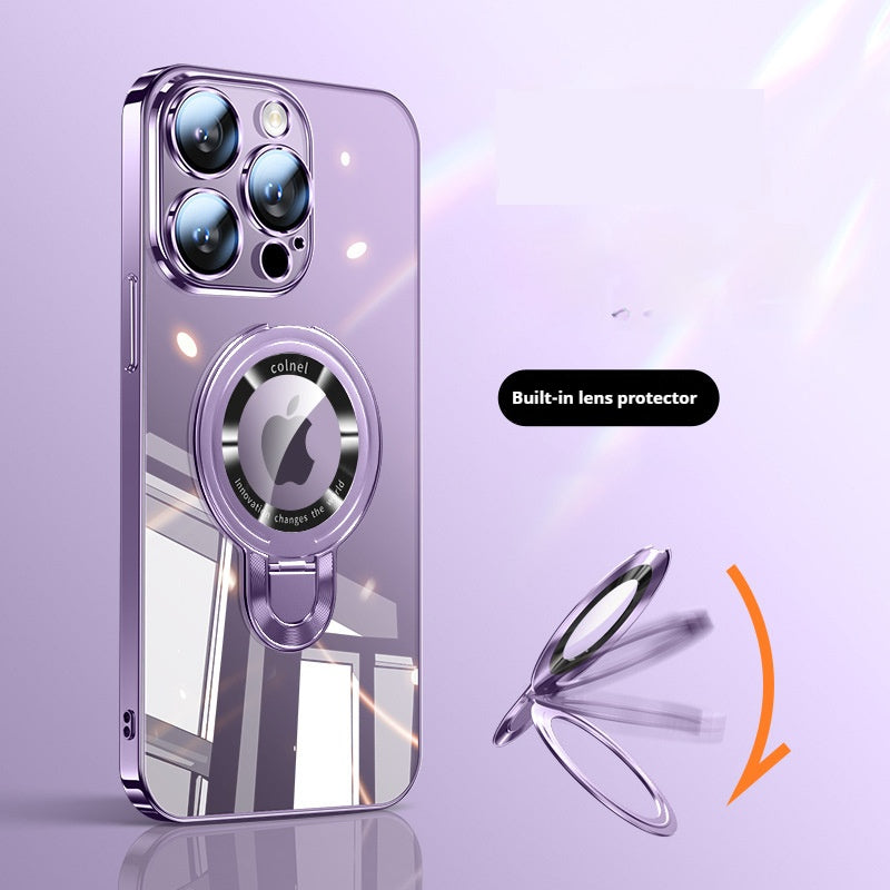 U shield electroplating PC magnetic bracket Apple mobile phone case