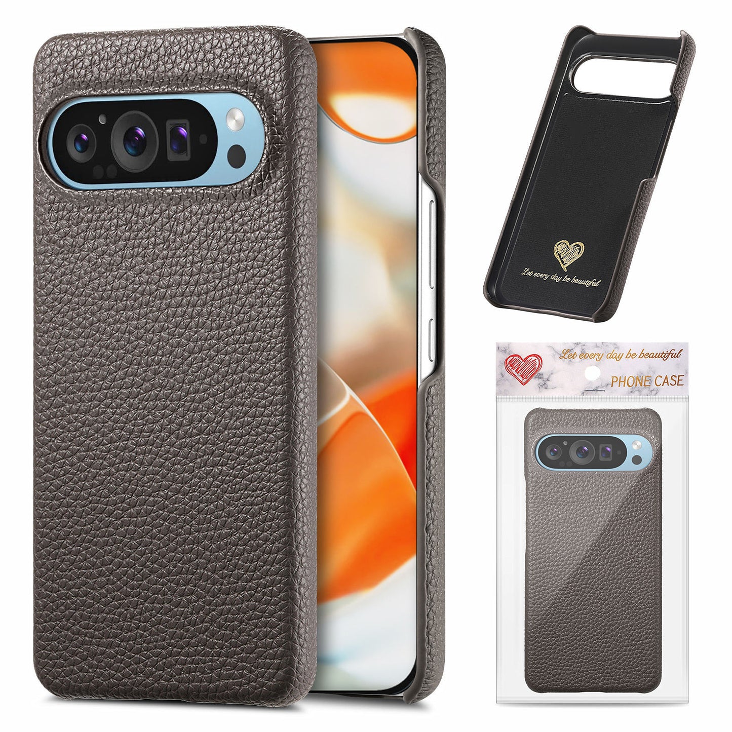 Half-covered lychee textured leather Google pixe phone case