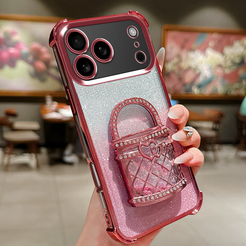 Quicksand Mirror Stand Glitter Bag Apple Phone Case