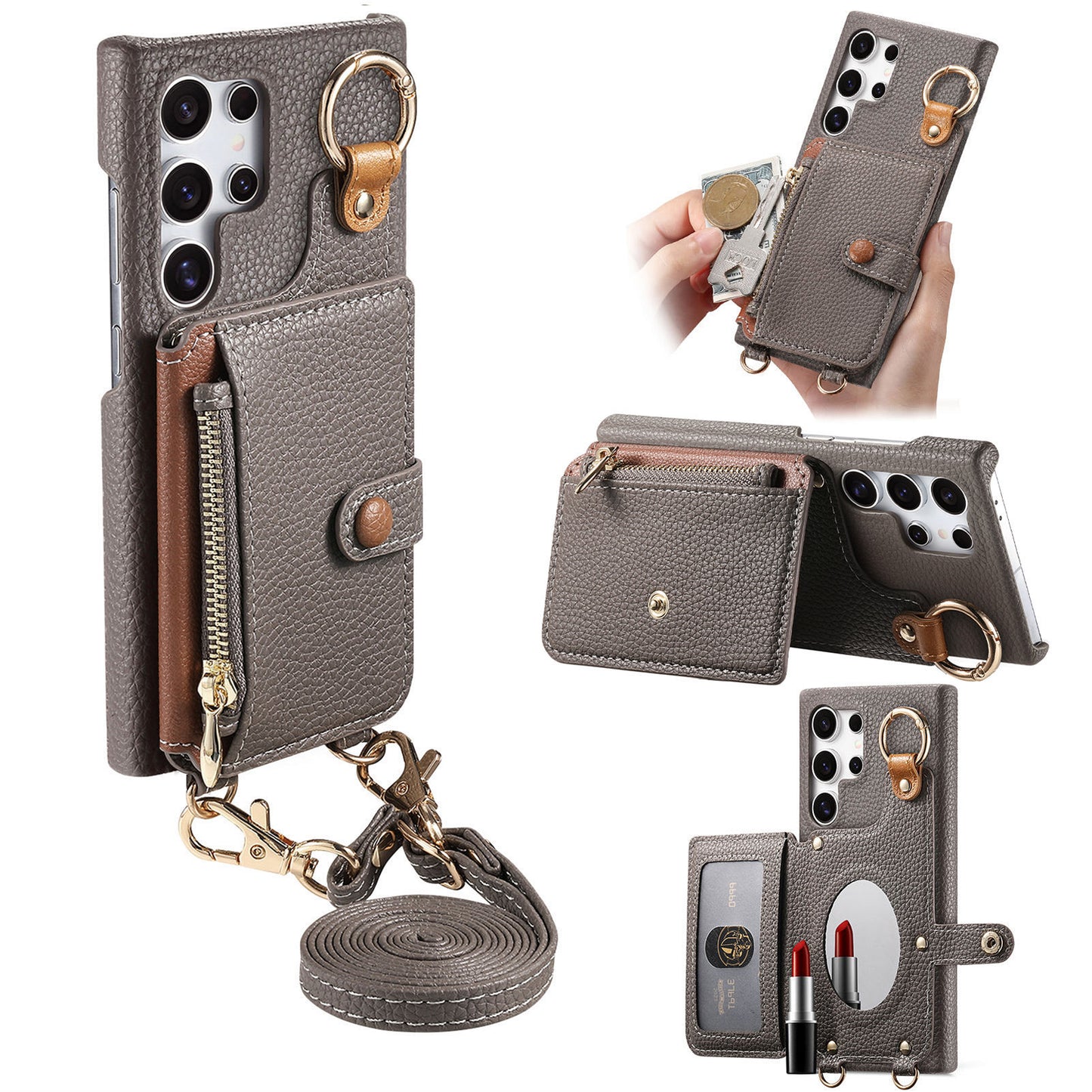 Leather built-in mirror anti-drop card Samsung mobile phone case