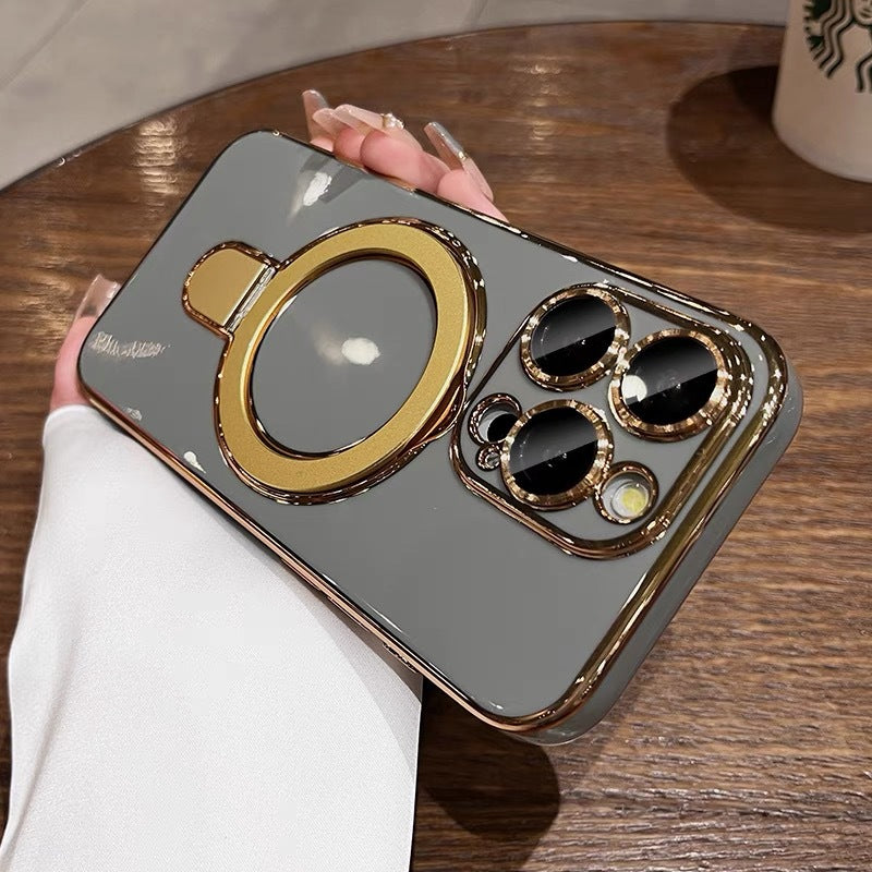 Electroplating solid color magnetic bracket iPhone case
