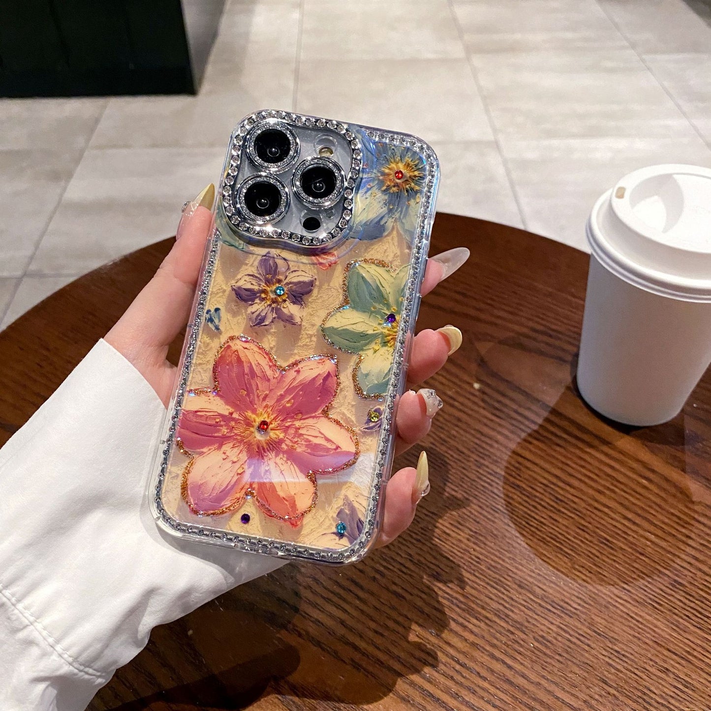 Light luxury diamond oil painting flower Apple phone case