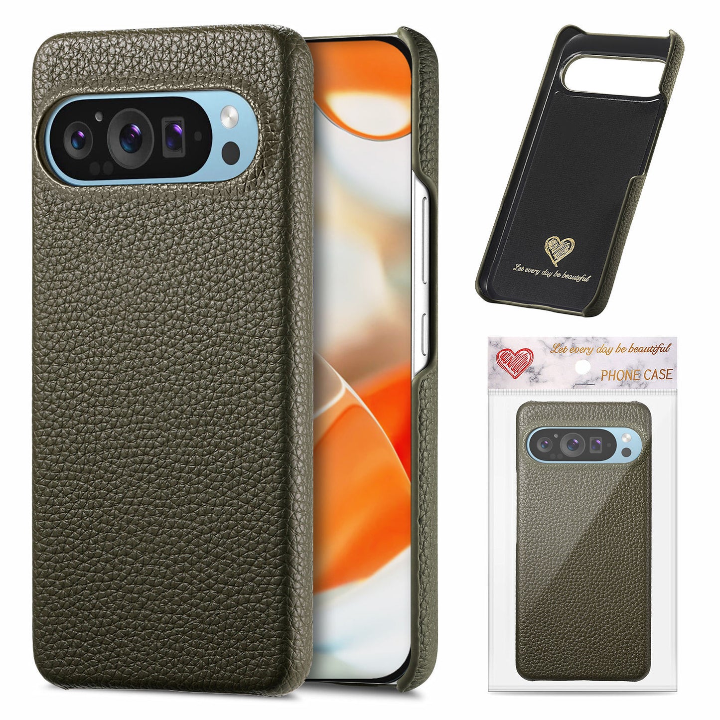 Half-covered lychee textured leather Google pixe phone case