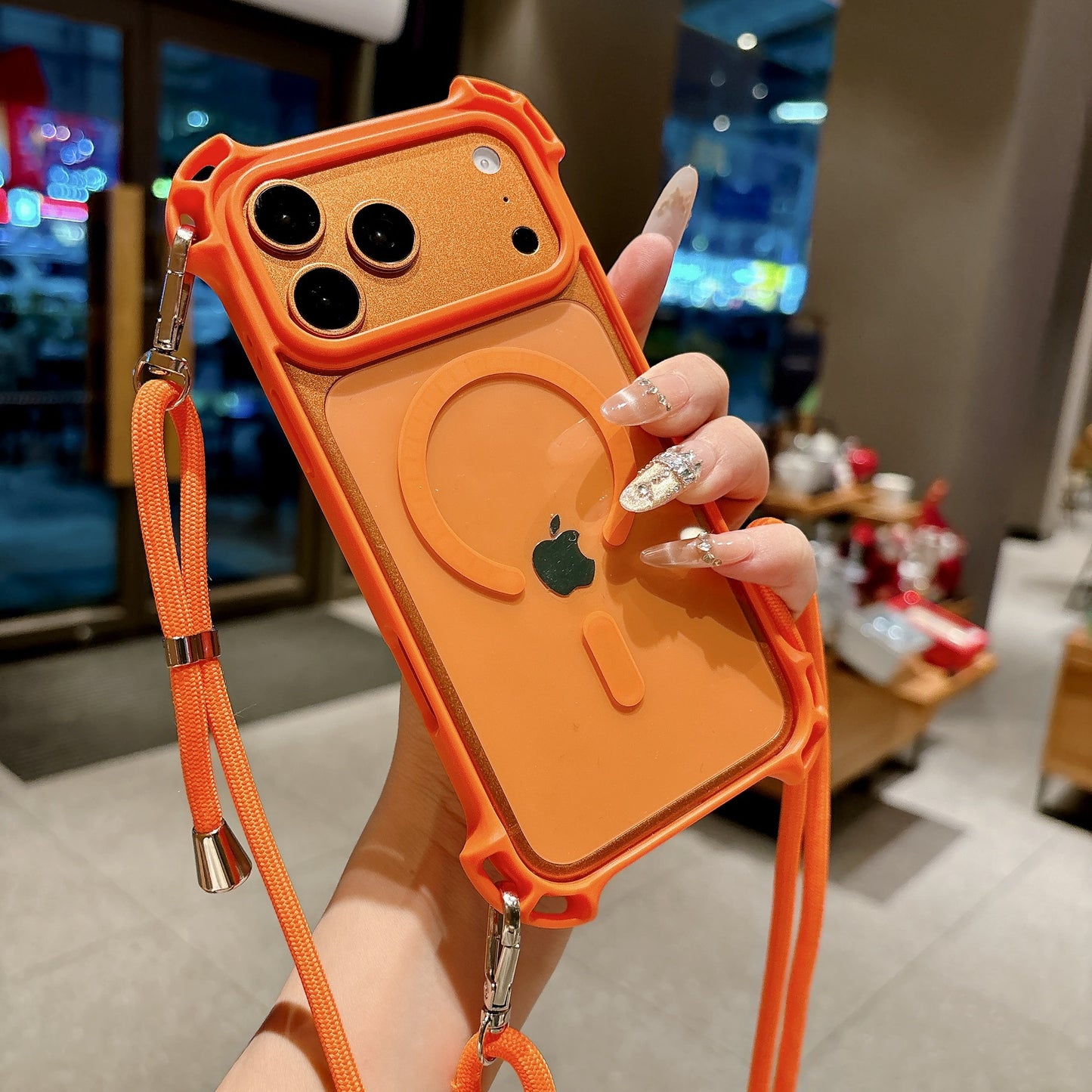 Magnetic detachable crossbody strap Apple phone case with four corners for shock protection