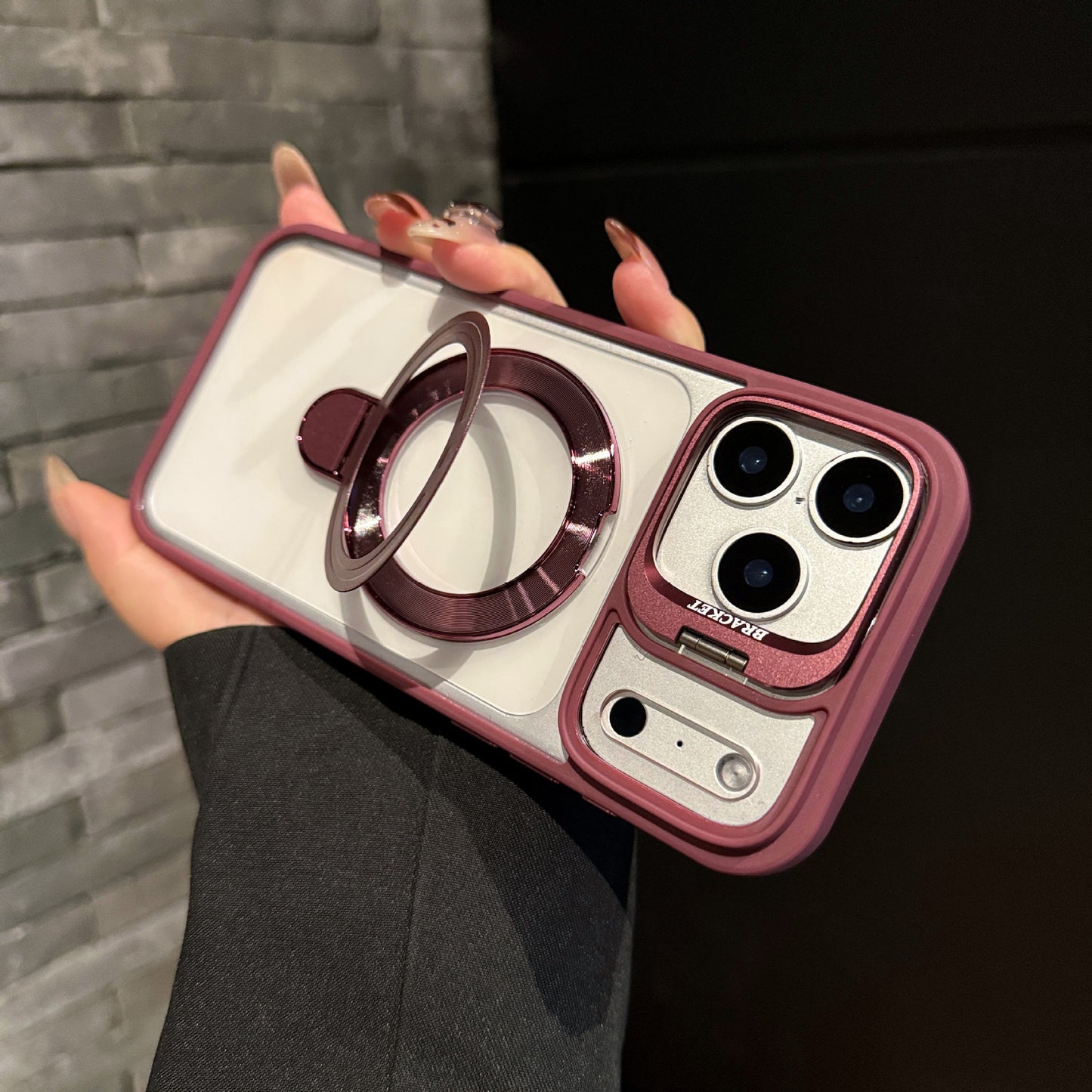 Magnetic Acrylic iPhone Case with Dual Lens Cover Brackets