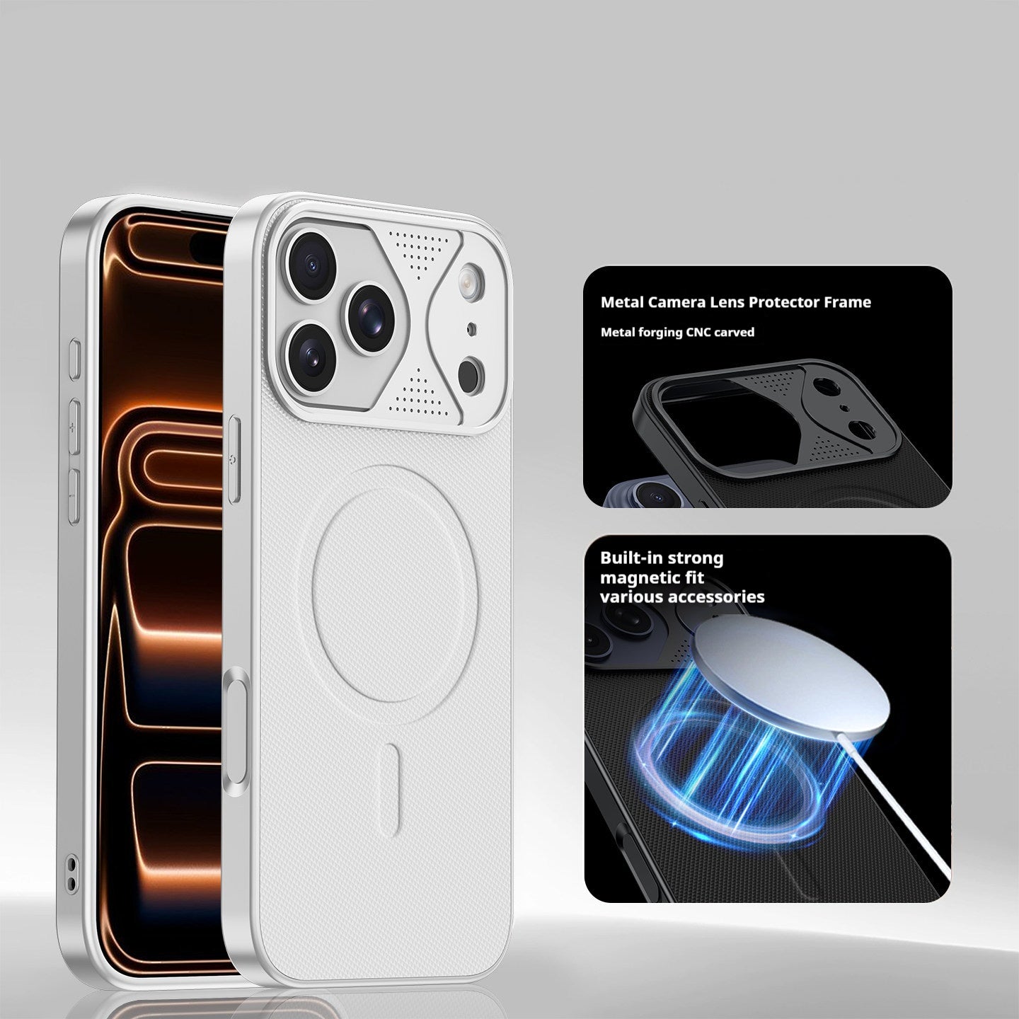 Mecha-style heat dissipation leather magnetic Apple phone case