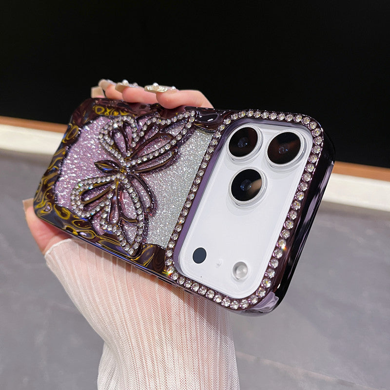Electroplated glitter rhinestone butterfly Apple phone case