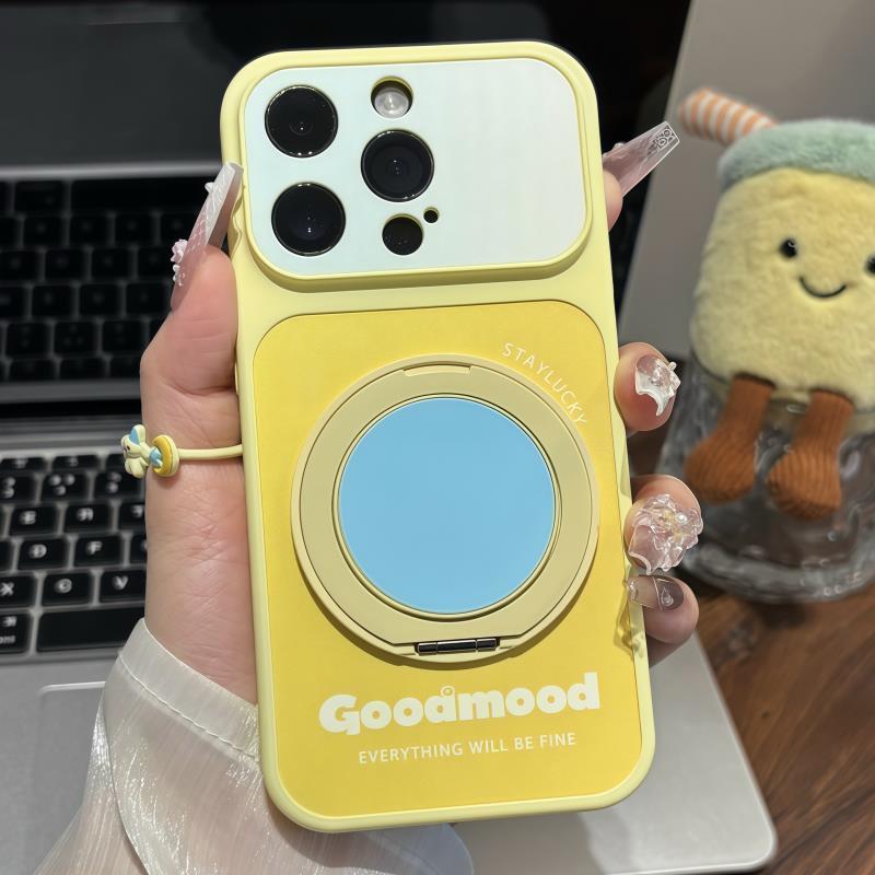 Candy-colored rotating round mirror stand Apple phone case