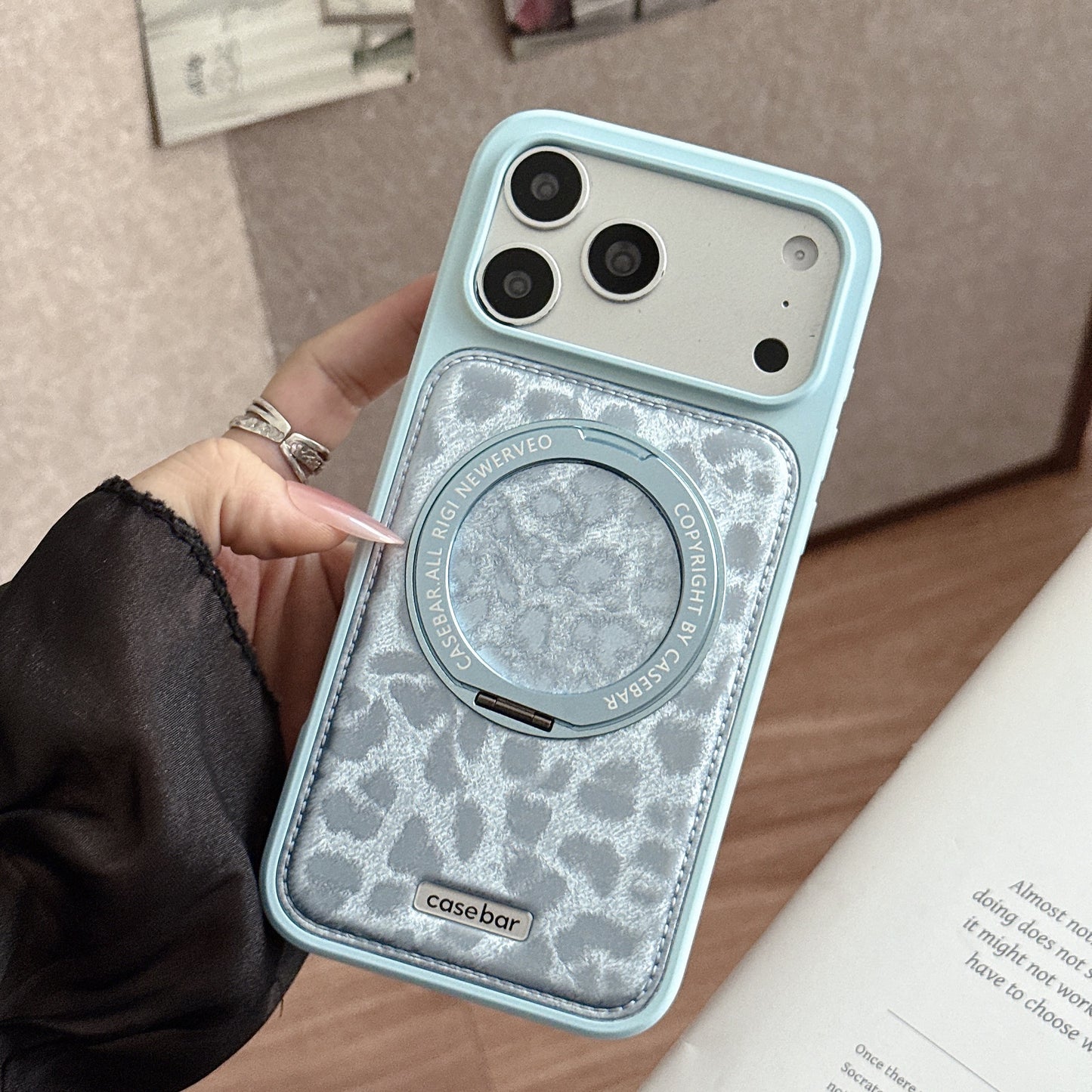 Pearl leopard print stand Apple phone case