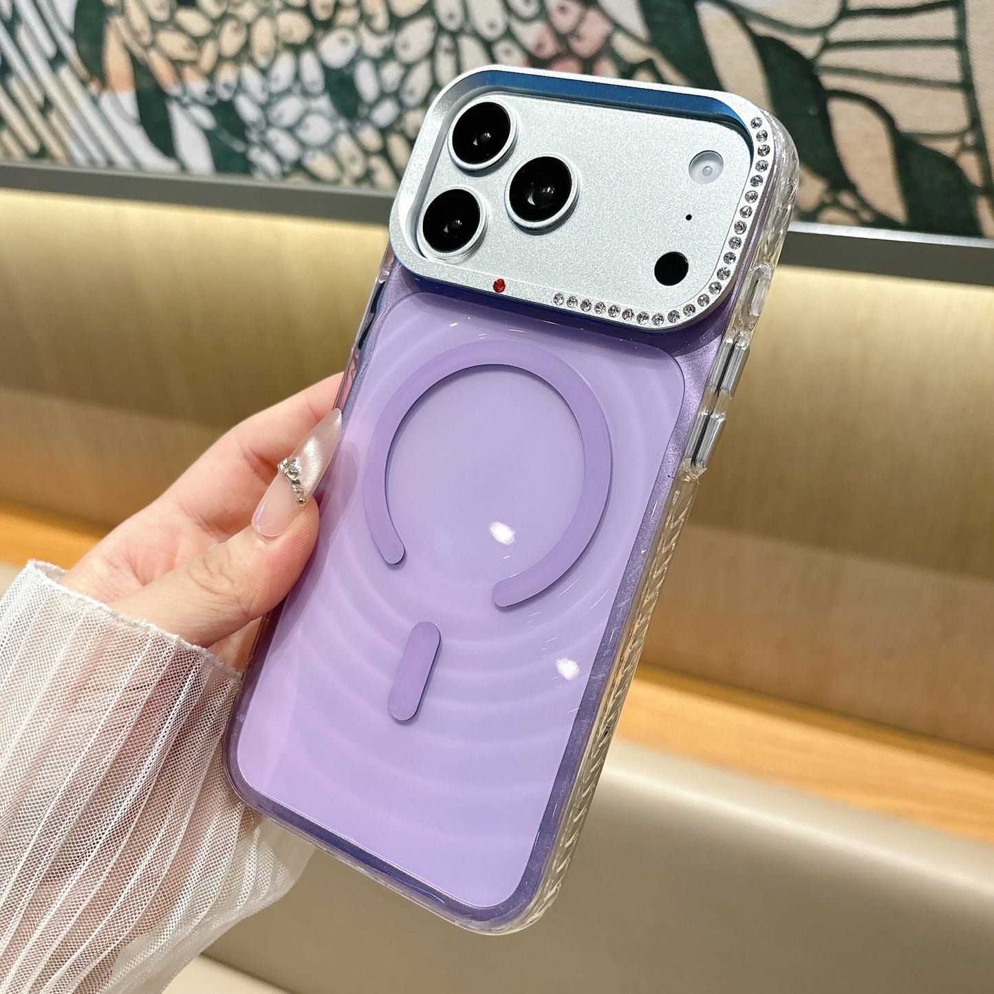 Rhinestone-studded ripple magnetic Apple phone case