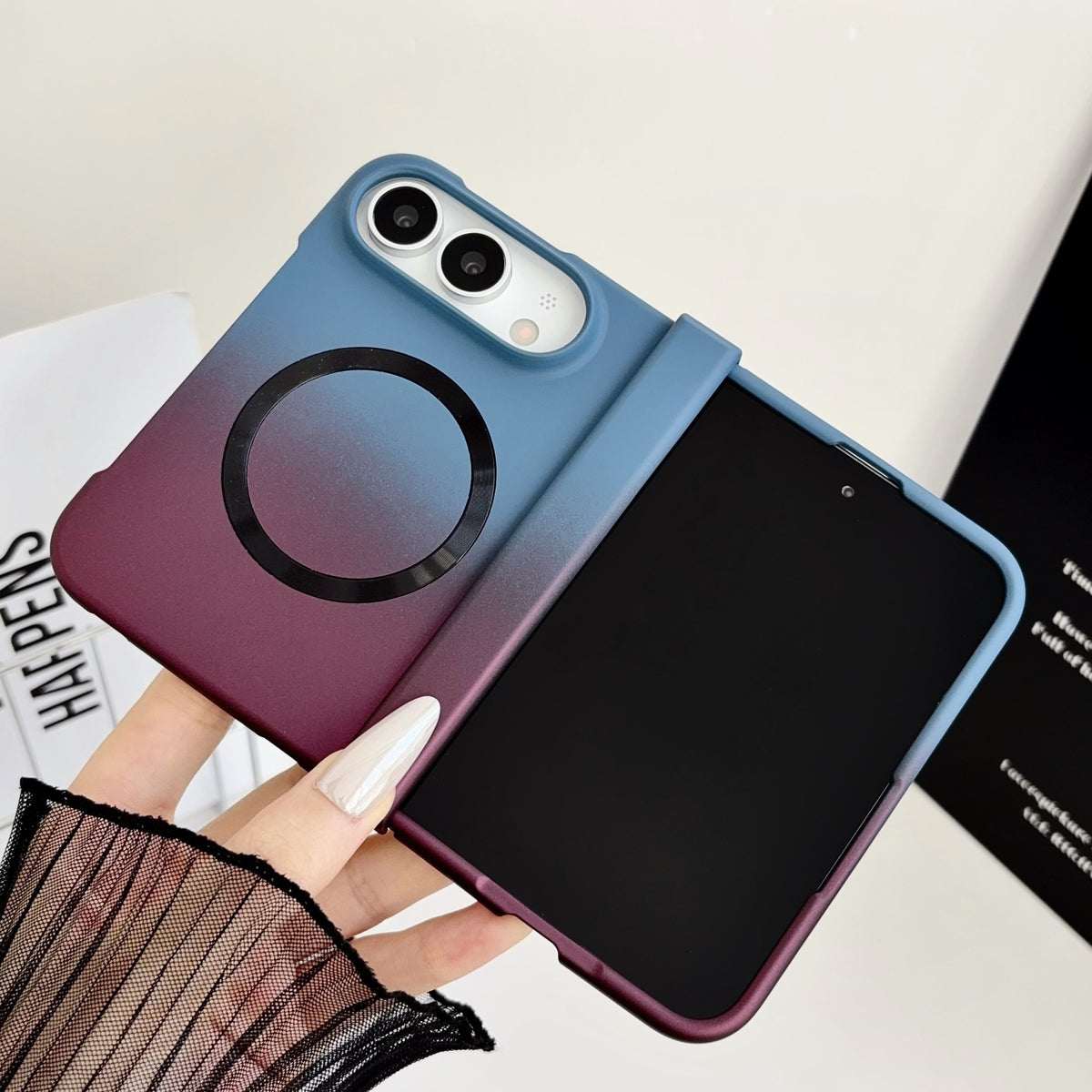 Gradient color shockproof magnetic Apple phone case