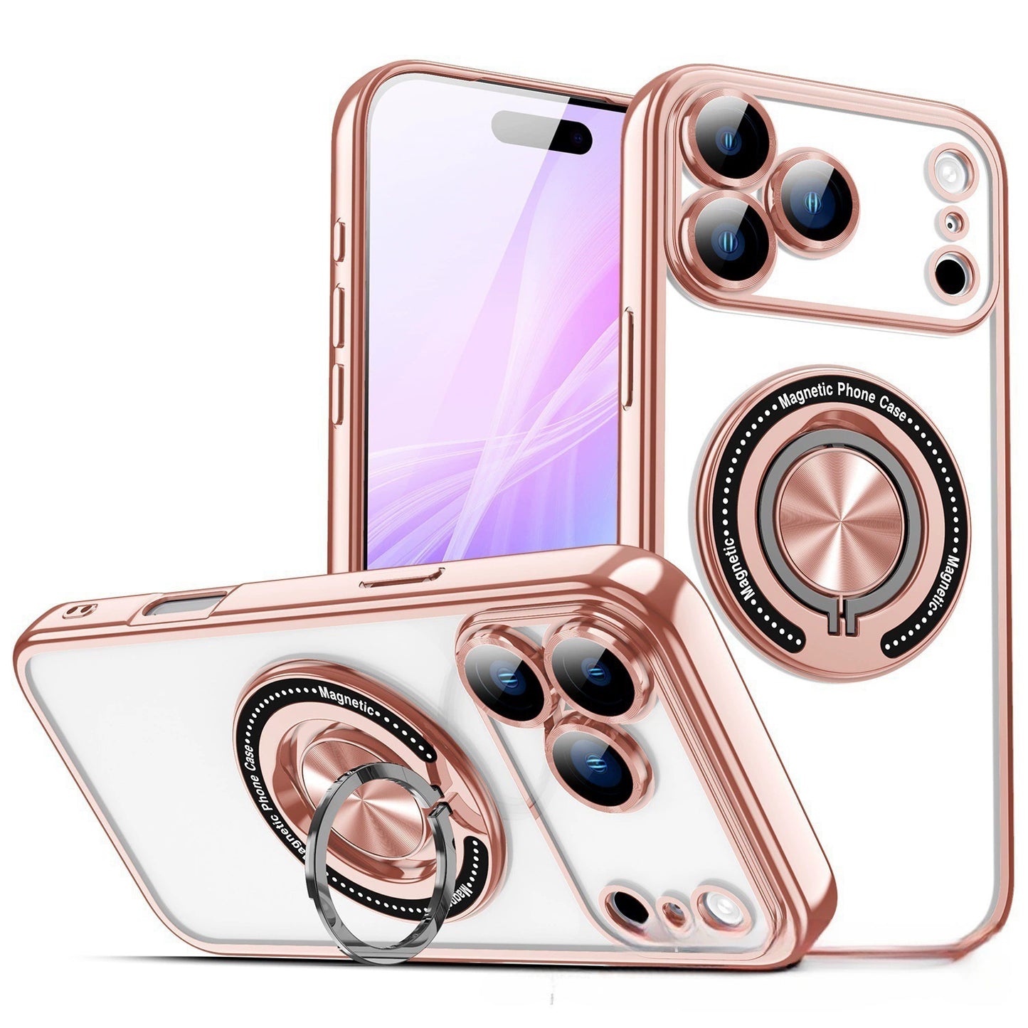Electroplating magnetic rotating ring holder Apple phone case
