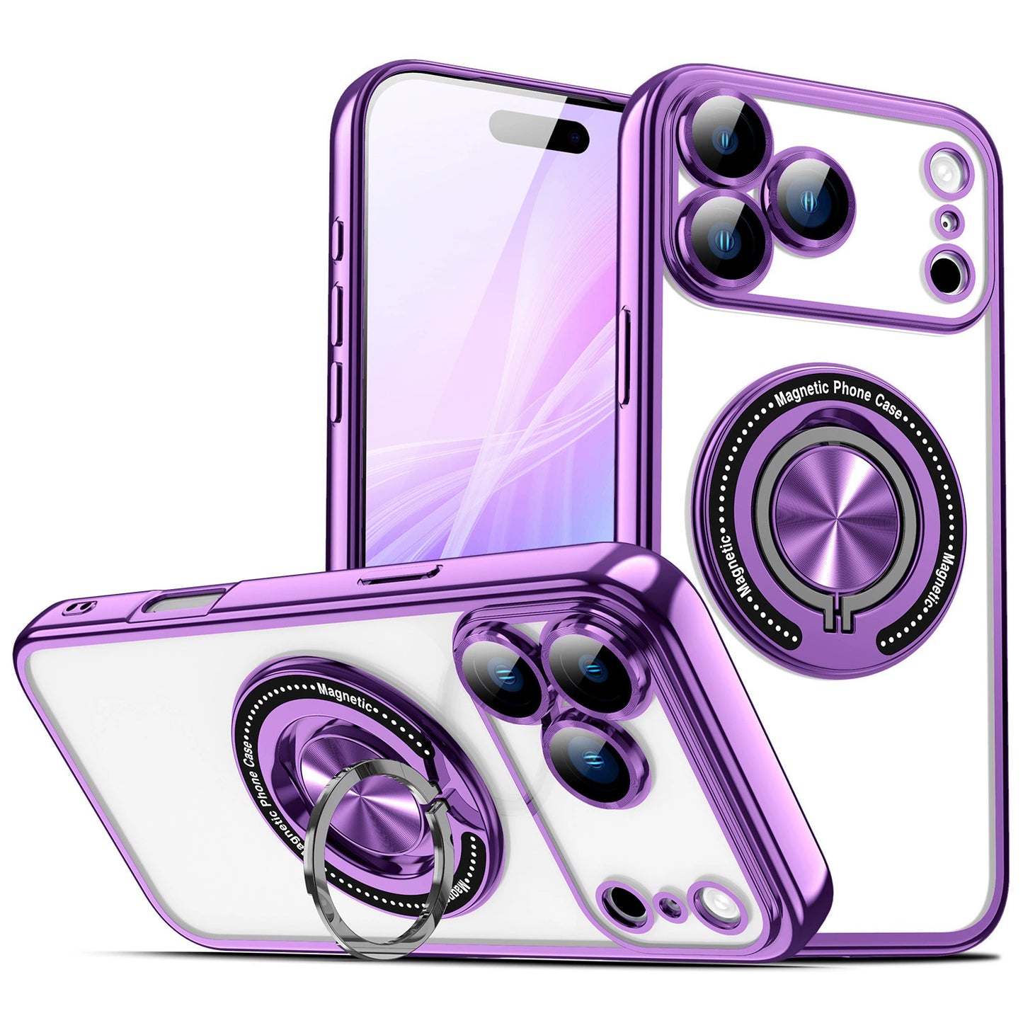 Electroplating magnetic rotating ring holder Apple phone case