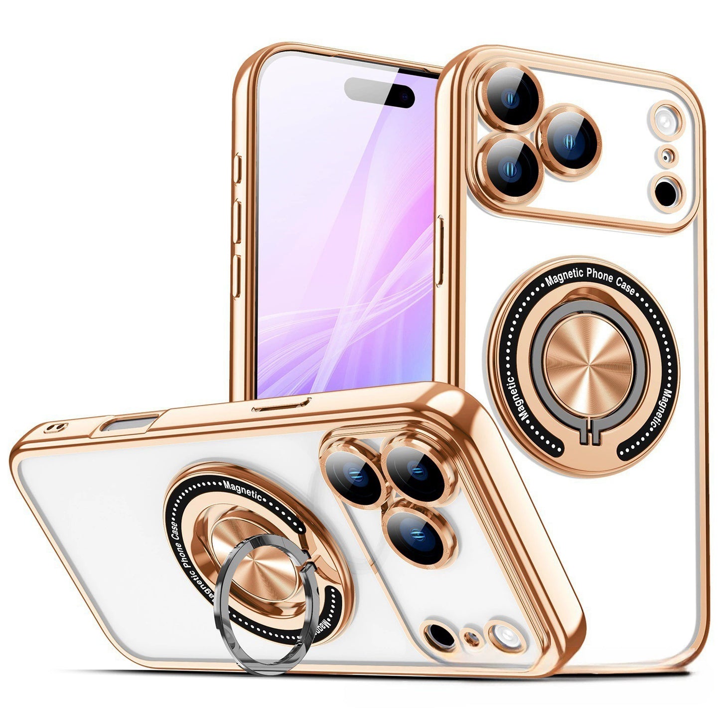 Electroplating magnetic rotating ring holder Apple phone case