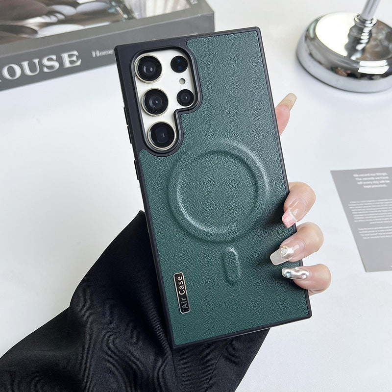 Pure color leather magnetic Samsung phone case