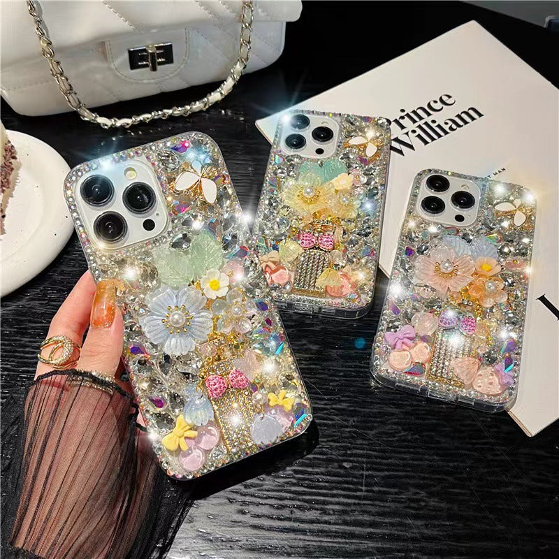 Glass rhinestone 3D flower iPhone case