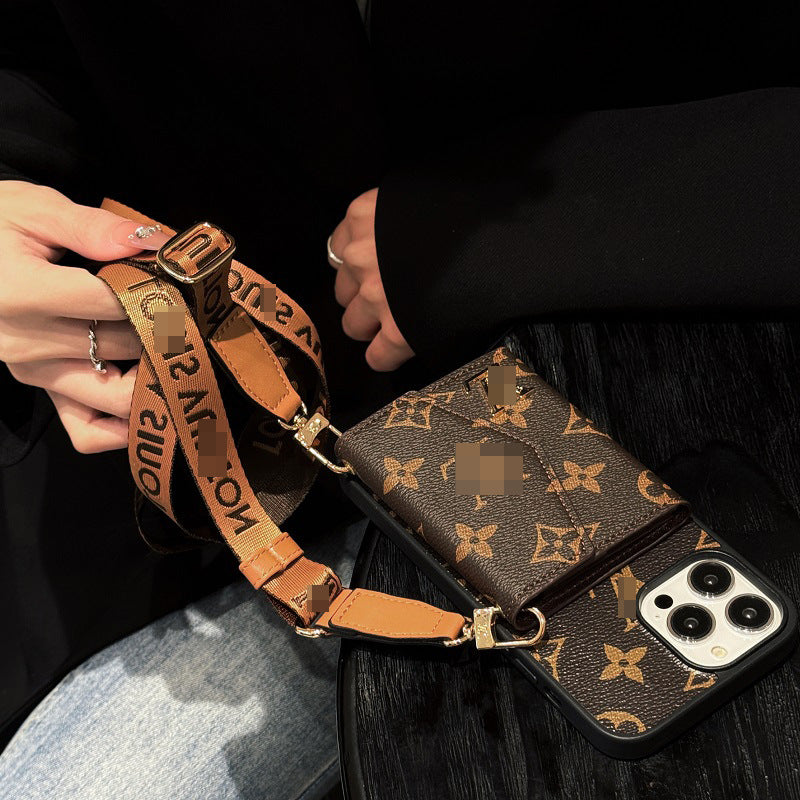 Trendy card holder with crossbody Apple phone case